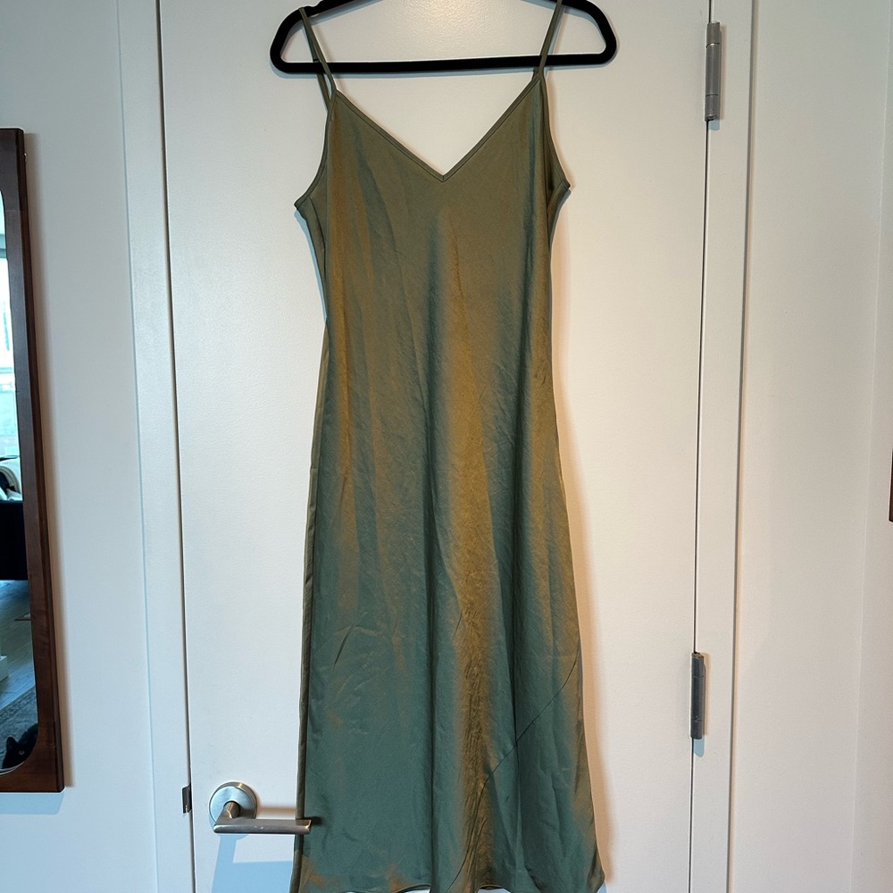 Aritzia green satin slip dress